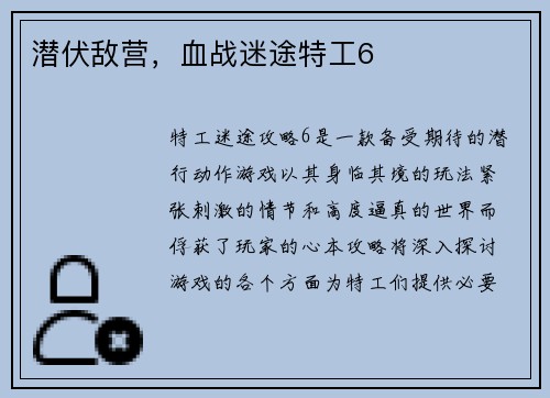 潜伏敌营，血战迷途特工6